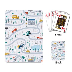 Cute Children Seamless Pattern With Cars Road Park Houses White Background Illustration Town Cartooo Playing Cards Single Design (rectangle) by Simbadda