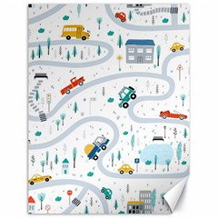 Cute Children Seamless Pattern With Cars Road Park Houses White Background Illustration Town Cartooo Canvas 18  X 24  by Simbadda