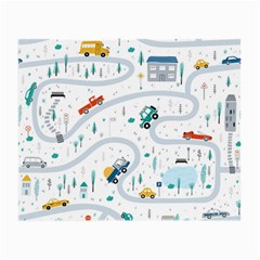 Cute Children Seamless Pattern With Cars Road Park Houses White Background Illustration Town Cartooo Small Glasses Cloth (2 Sides) by Simbadda