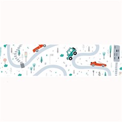 Cute Children Seamless Pattern With Cars Road Park Houses White Background Illustration Town Cartooo Large Bar Mat by Simbadda