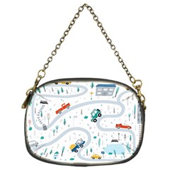 Cute Children Seamless Pattern With Cars Road Park Houses White Background Illustration Town Cartooo Chain Purse (two Sides) by Simbadda