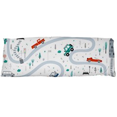 Cute Children Seamless Pattern With Cars Road Park Houses White Background Illustration Town Cartooo Body Pillow Case (dakimakura) by Simbadda