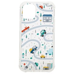 Cute Children Seamless Pattern With Cars Road Park Houses White Background Illustration Town Cartooo Iphone 12 Mini Tpu Uv Print Case	 by Simbadda