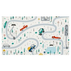 Cute Children Seamless Pattern With Cars Road Park Houses White Background Illustration Town Cartooo Banner And Sign 7  X 4  by Simbadda