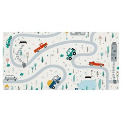 Cute Children Seamless Pattern With Cars Road Park Houses White Background Illustration Town Cartooo Banner And Sign 8  X 4  by Simbadda