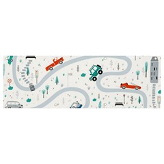 Cute Children Seamless Pattern With Cars Road Park Houses White Background Illustration Town Cartooo Banner And Sign 9  X 3  by Simbadda