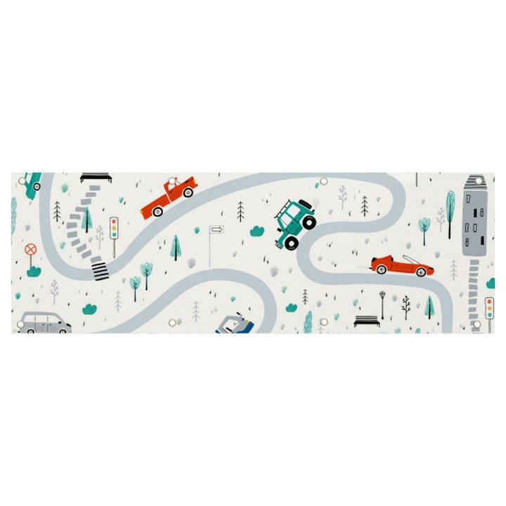 Cute Children Seamless Pattern With Cars Road Park Houses White Background Illustration Town Cartooo Banner and Sign 9  x 3 