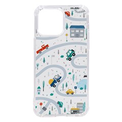 Cute Children Seamless Pattern With Cars Road Park Houses White Background Illustration Town Cartooo Iphone 14 Pro Max Tpu Uv Print Case by Simbadda