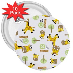 Vector Pattern With Cute Giraffe Cartoon 3  Buttons (10 Pack)  by Simbadda