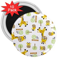 Vector Pattern With Cute Giraffe Cartoon 3  Magnets (10 Pack)  by Simbadda