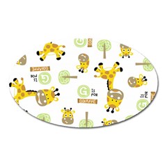 Vector Pattern With Cute Giraffe Cartoon Oval Magnet by Simbadda