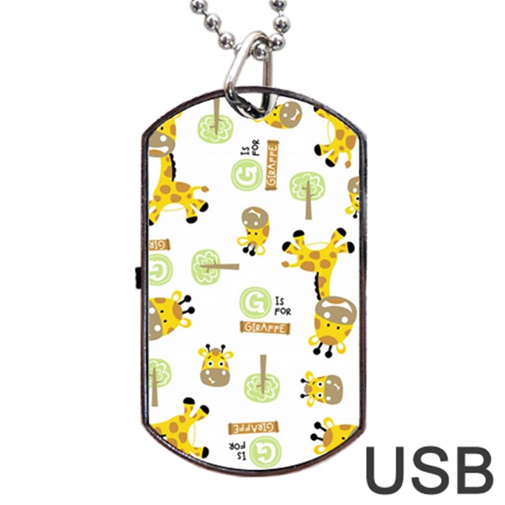 Vector Pattern With Cute Giraffe Cartoon Dog Tag USB Flash (One Side)