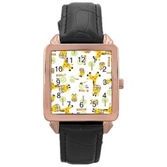 Vector Pattern With Cute Giraffe Cartoon Rose Gold Leather Watch  by Simbadda