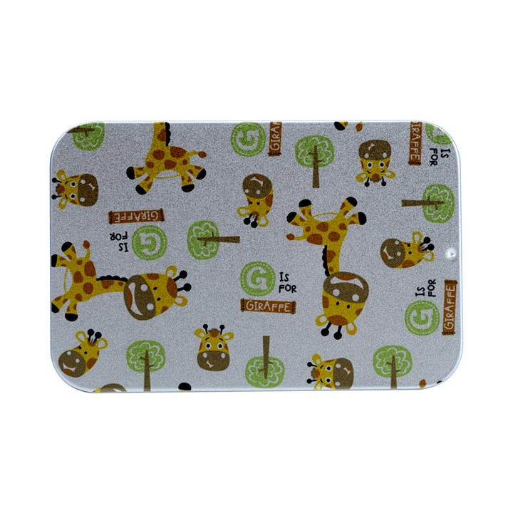 Vector Pattern With Cute Giraffe Cartoon Open Lid Metal Box (Silver)  