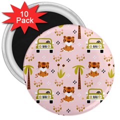 Cute Tiger Car Safari Seamless Pattern 3  Magnets (10 Pack)  by Simbadda