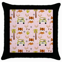 Cute Tiger Car Safari Seamless Pattern Throw Pillow Case (black) by Simbadda