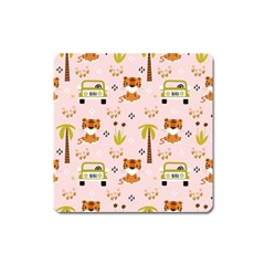 Cute Tiger Car Safari Seamless Pattern Square Magnet by Simbadda