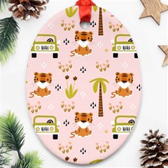 Cute Tiger Car Safari Seamless Pattern Oval Ornament (two Sides) by Simbadda