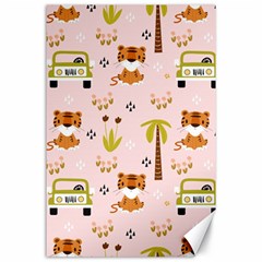 Cute Tiger Car Safari Seamless Pattern Canvas 24  X 36  by Simbadda