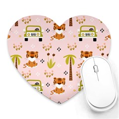 Cute Tiger Car Safari Seamless Pattern Heart Mousepad by Simbadda