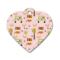 Cute Tiger Car Safari Seamless Pattern Dog Tag Heart (two Sides) by Simbadda