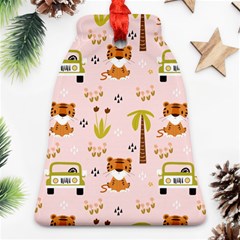 Cute Tiger Car Safari Seamless Pattern Bell Ornament (two Sides) by Simbadda