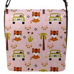 Cute Tiger Car Safari Seamless Pattern Flap Closure Messenger Bag (s) by Simbadda