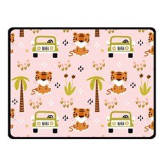 Cute Tiger Car Safari Seamless Pattern Two Sides Fleece Blanket (small) by Simbadda