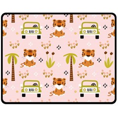 Cute Tiger Car Safari Seamless Pattern Two Sides Fleece Blanket (medium) by Simbadda