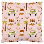 Cute Tiger Car Safari Seamless Pattern Large Premium Plush Fleece Cushion Case (One Side) Front