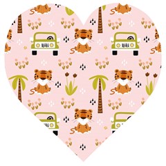 Cute Tiger Car Safari Seamless Pattern Wooden Puzzle Heart by Simbadda