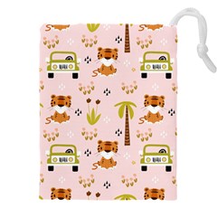 Cute Tiger Car Safari Seamless Pattern Drawstring Pouch (4xl) by Simbadda