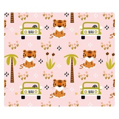 Cute Tiger Car Safari Seamless Pattern Premium Plush Fleece Blanket (small) by Simbadda