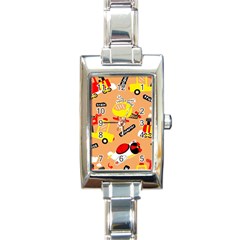 Seamless Pattern Cartoon With Transportation Vehicles Rectangle Italian Charm Watch