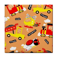 Seamless Pattern Cartoon With Transportation Vehicles Tile Coaster