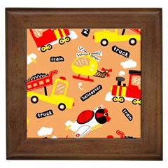 Seamless Pattern Cartoon With Transportation Vehicles Framed Tile