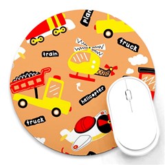 Seamless Pattern Cartoon With Transportation Vehicles Round Mousepad