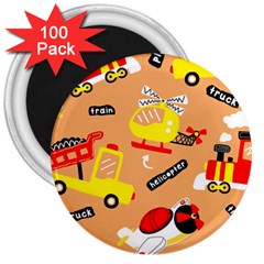 Seamless Pattern Cartoon With Transportation Vehicles 3  Magnets (100 pack)