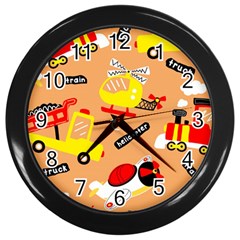 Seamless Pattern Cartoon With Transportation Vehicles Wall Clock (Black)