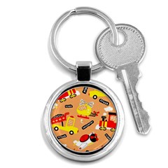 Seamless Pattern Cartoon With Transportation Vehicles Key Chain (Round)