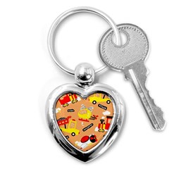 Seamless Pattern Cartoon With Transportation Vehicles Key Chain (Heart)