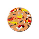 Seamless Pattern Cartoon With Transportation Vehicles Rubber Round Coaster (4 pack) Front