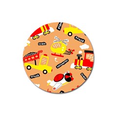 Seamless Pattern Cartoon With Transportation Vehicles Magnet 3  (Round)