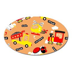 Seamless Pattern Cartoon With Transportation Vehicles Oval Magnet