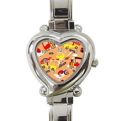 Seamless Pattern Cartoon With Transportation Vehicles Heart Italian Charm Watch