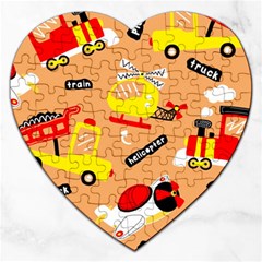 Seamless Pattern Cartoon With Transportation Vehicles Jigsaw Puzzle (Heart)