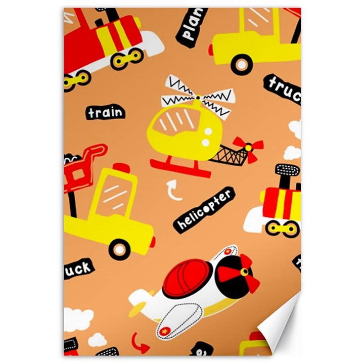 Seamless Pattern Cartoon With Transportation Vehicles Canvas 12  x 18 