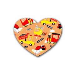 Seamless Pattern Cartoon With Transportation Vehicles Rubber Heart Coaster (4 pack)