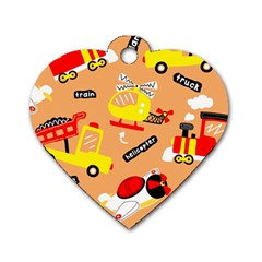 Seamless Pattern Cartoon With Transportation Vehicles Dog Tag Heart (Two Sides)