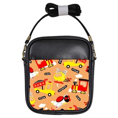 Seamless Pattern Cartoon With Transportation Vehicles Girls Sling Bag